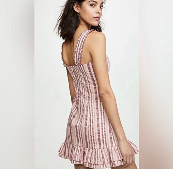 Alexis  Linen Blend The Brandy Mini Dress Ruffle Hem in Rose Stripe SZ XS - Picture 1 of 16